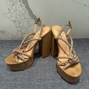 Steve Madden Tan and Rhinestone Platform Heels